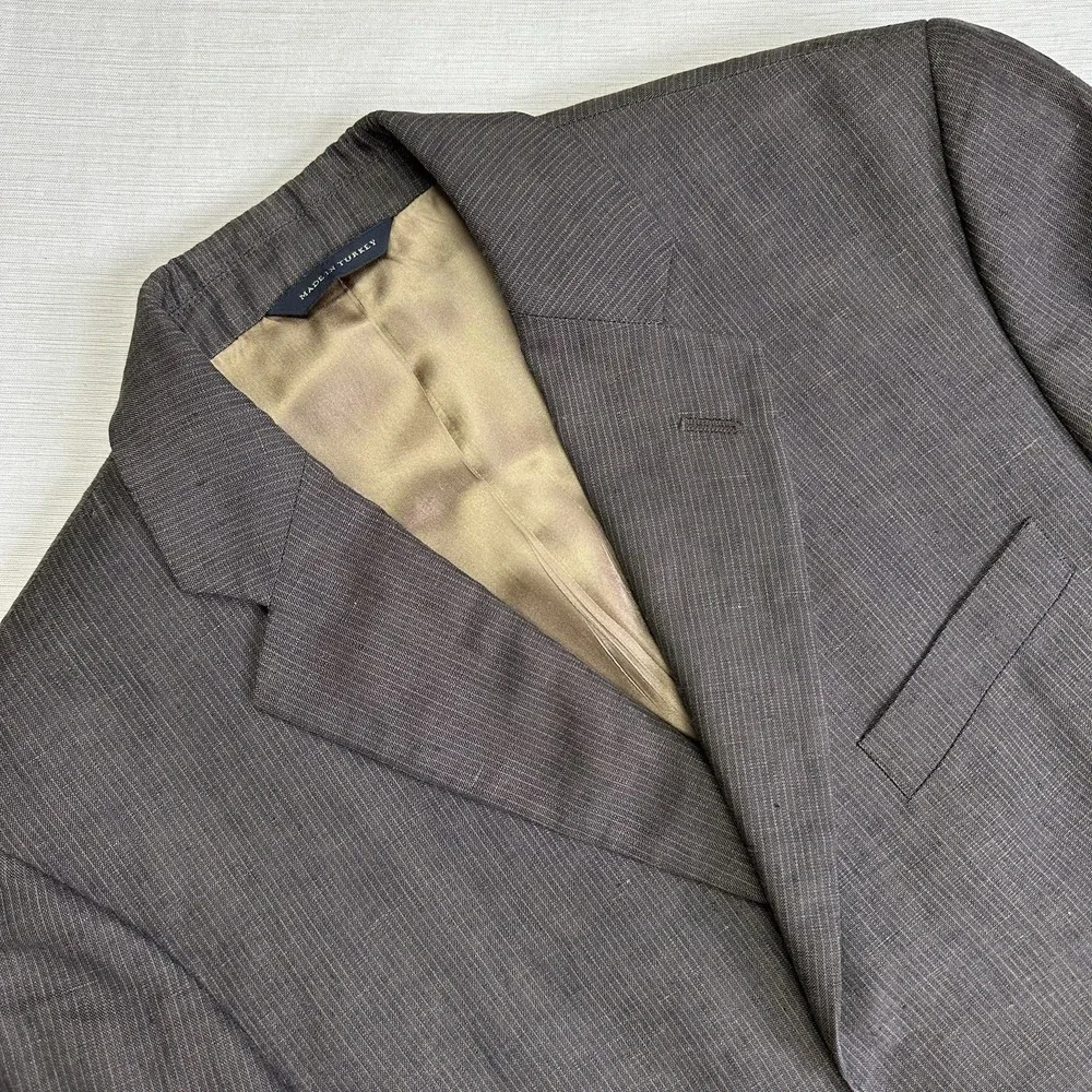 Banana Republic Linen Blazer Sport Coat Slub Men 38R Brown Beige Stripe